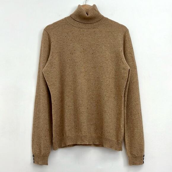 Brodie Cashmere Neutral Speckled Roll Neck Turtleneck Sweater Luxury Soft Large - Picture 1 of 13